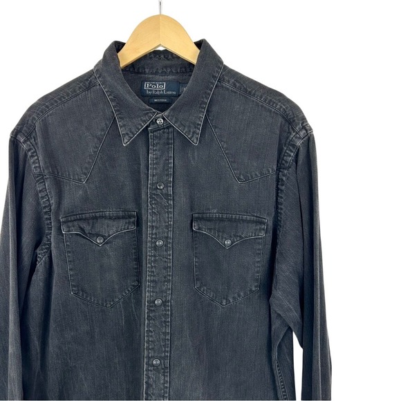 Polo Ralph Lauren Vintage Western Snap Long Sleeve Button Down Washed Black XL - Picture 2 of 9